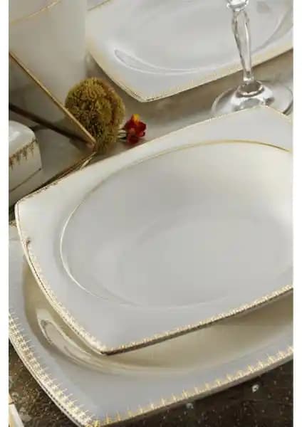 Kütahya Porselen Bone Mare 62 Parça Desenli Yemek Takımı Estetik ve Fonksiyonellik Sunar