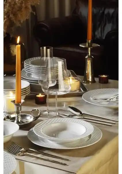 Kütahya Porselen Ekose 24 Parça 6 Kişilik Yemek Takımı Şık ve Dayanıklı Tasarım