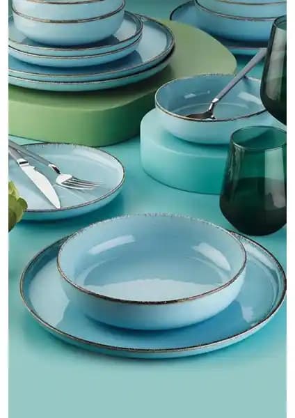 Kütahya Porselen Moderna Yemek Takımı Pearl Mavi Şık ve Dayanıklı 16 Parça Set