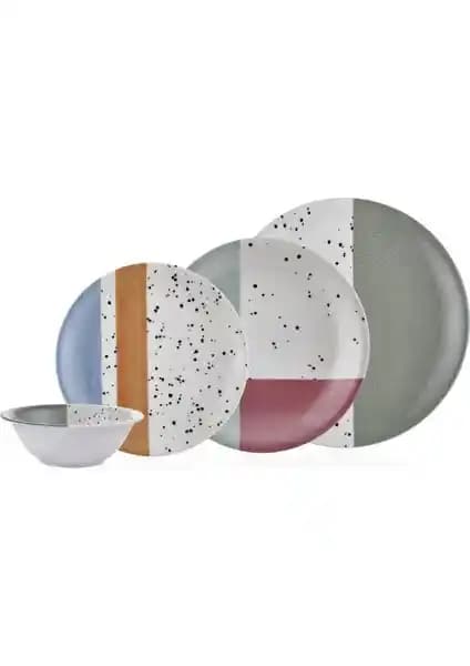 Neva N3152 Grizay Izgi 24 Parça Yemek Takımı - Modern ve Dayanıklı Porselen Seti