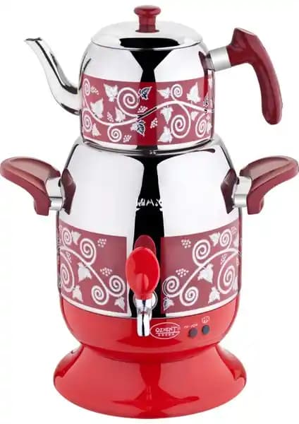 Özkent Menekşe Desenli Kırmızı Semaver: Estetik ve Fonksiyonelliğin Buluşması