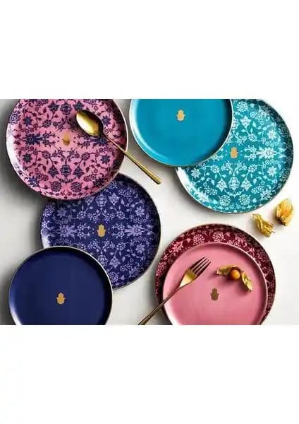 Porland Glamorous Servis Sunum Seti Modern ve Renkli Porselen Tabaklar 8 Parça