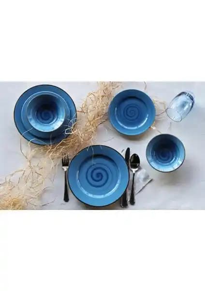 Tulu Porselen Tulü Reactive Mavi Seti 24 Parça Şık ve Dayanıklı Sofra Takımı