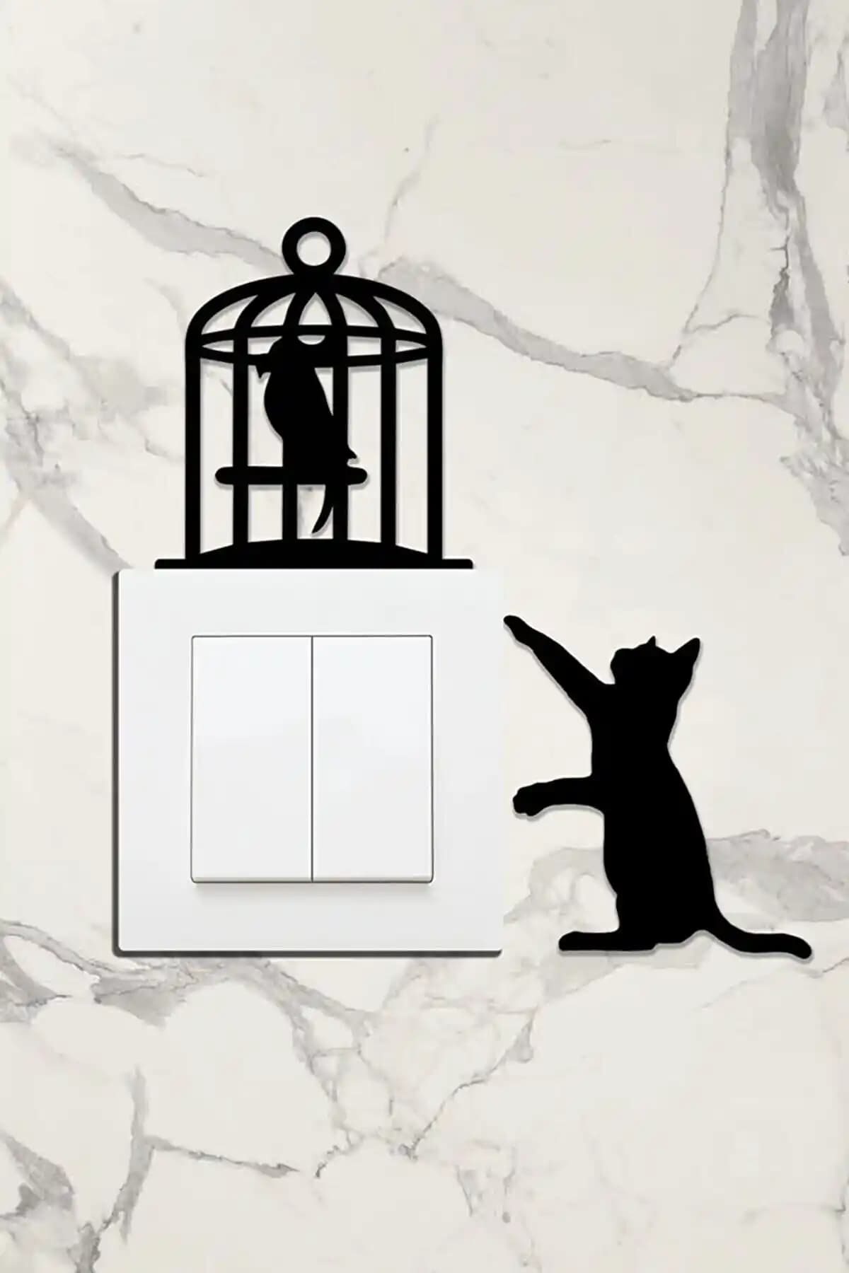 10KDEKOR Kuş ve Kedi Temalı Ahşap Priz Çerçevesi Modern Dekoratif Tasarım