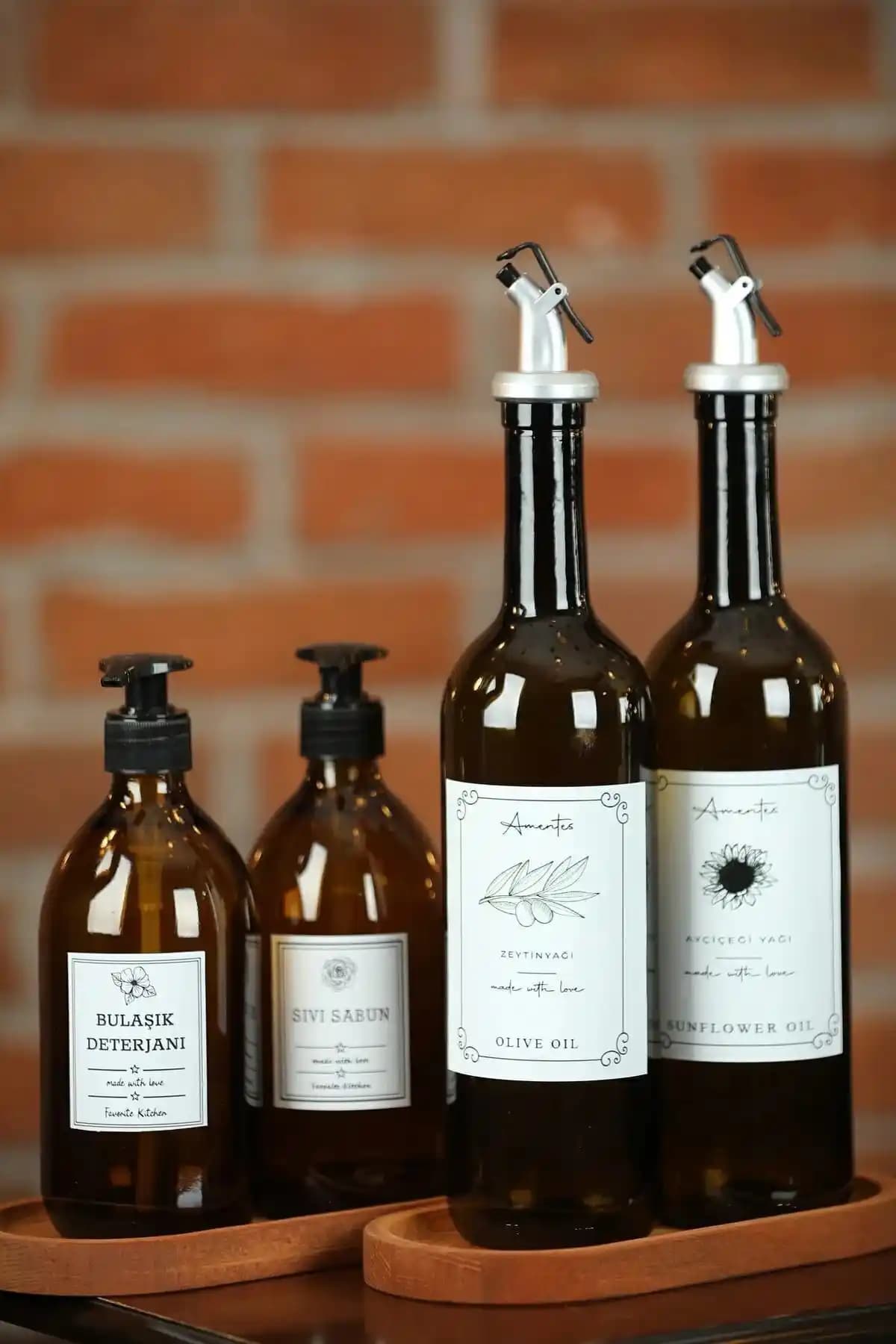 Amentes 4'lü Amber Cam Yağdanlık ve Sabunluk Seti Mutfak ve Banyo İçin Şık ve Dayanıklı Tasarım