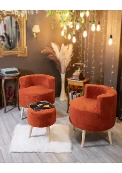 Ars Tarçın Çay Seti Ikili Koltuk Berjer ve Puf Takımı: Modern ve Dayanıklı Oturma Çözümü