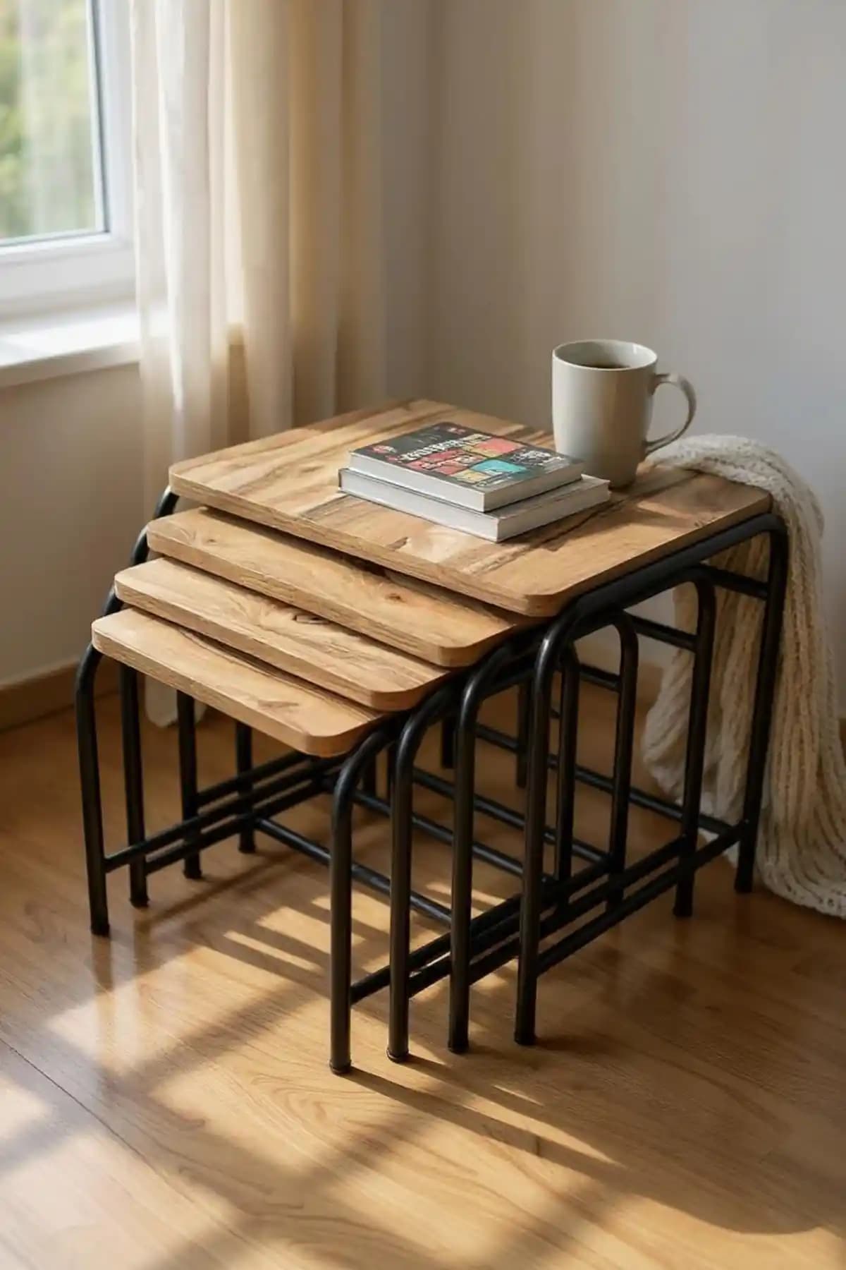 ASLANSTORE 4’lü Metal Zigon Sehpa Seti Modern ve Dayanıklı Tasarım Özellikleri