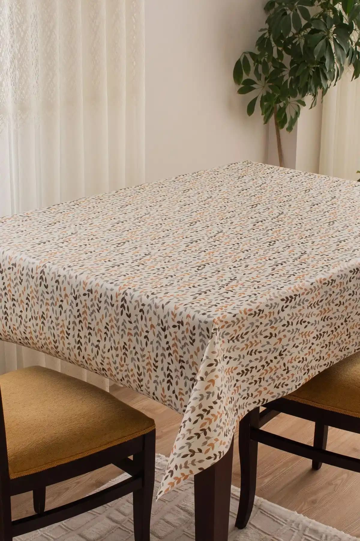 Barış Home Collection Silinebilir Hijyenik PVC Masa Örtüsü Çiçek Desenli Kahverengi Renk