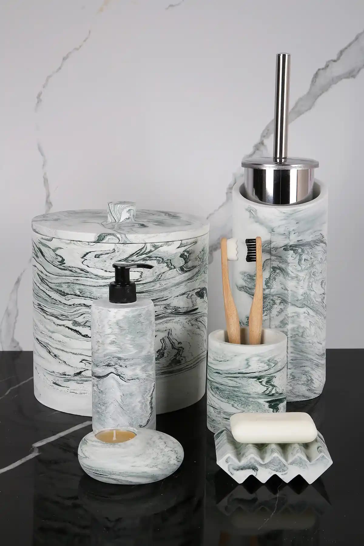 Betonmall 8 Parça Mermer Desenli Banyo Seti Modern ve Dayanıklı Tasarım Çözümü