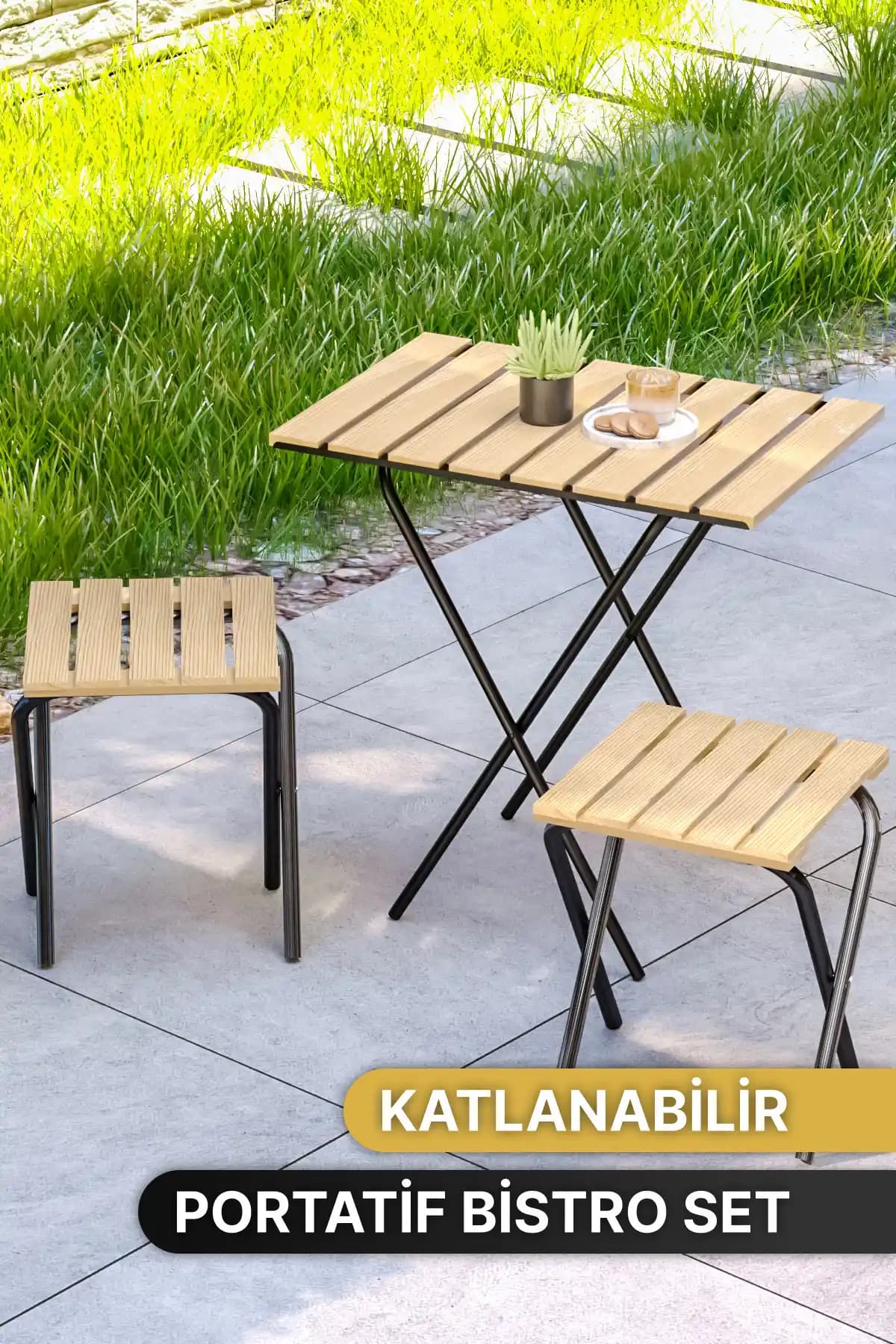 Bino Bahçe Masası ve Sandalye Seti Yükseklik Ayarlı Retro Tasarım