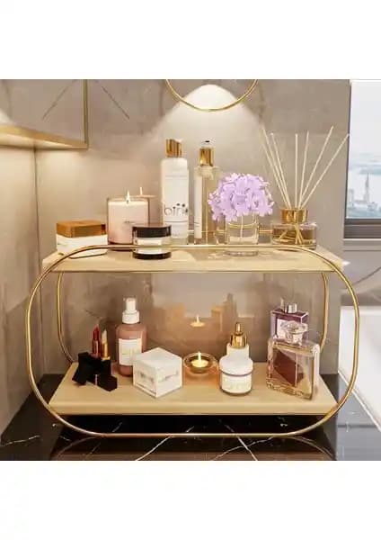 Bino Çok Amaçlı Ahşap ve Paslanmaz Çelik Duvar Rafı Modern Tasarım ve Dayanıklılık