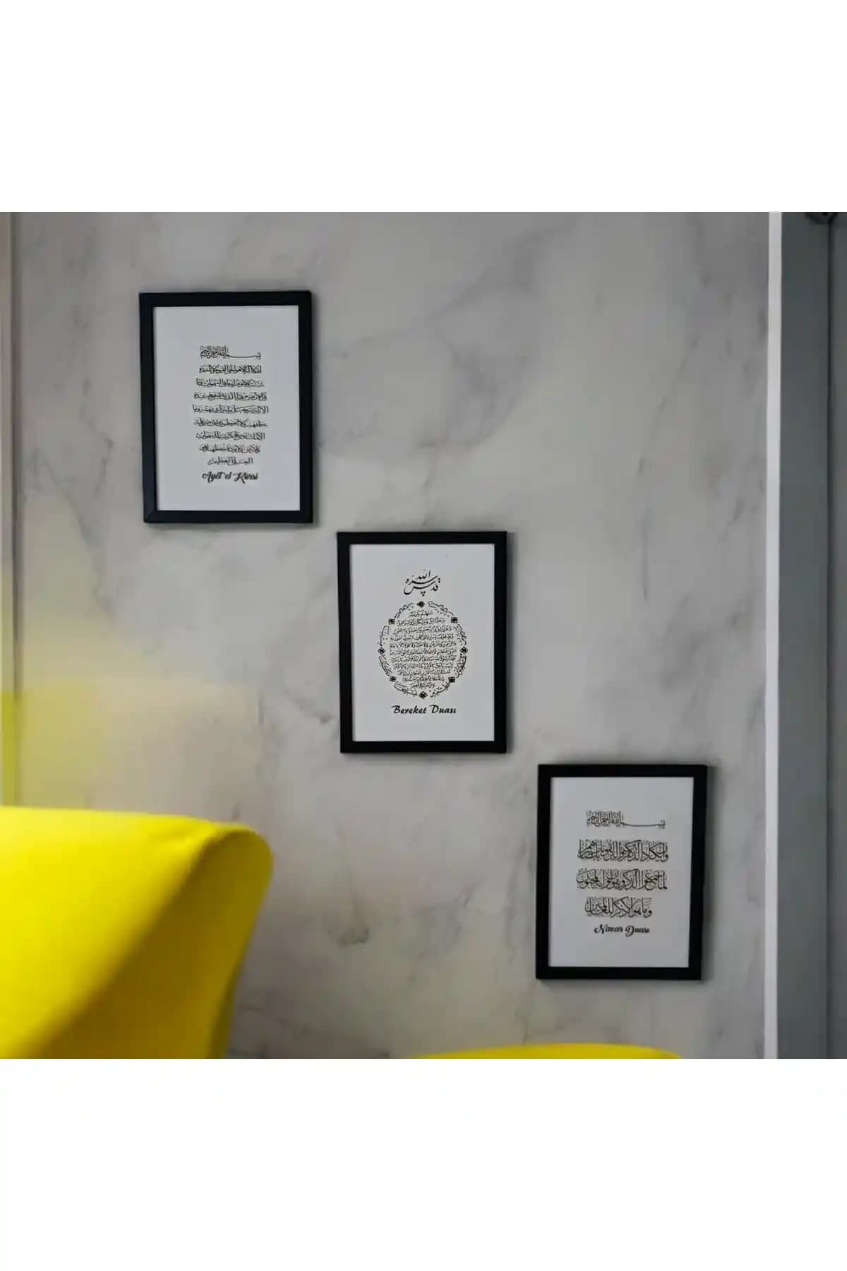 Doğal Ahşap Manevi Ayet Pano Seti Dekoratif Duvar Süsü 3'lü Tasarım