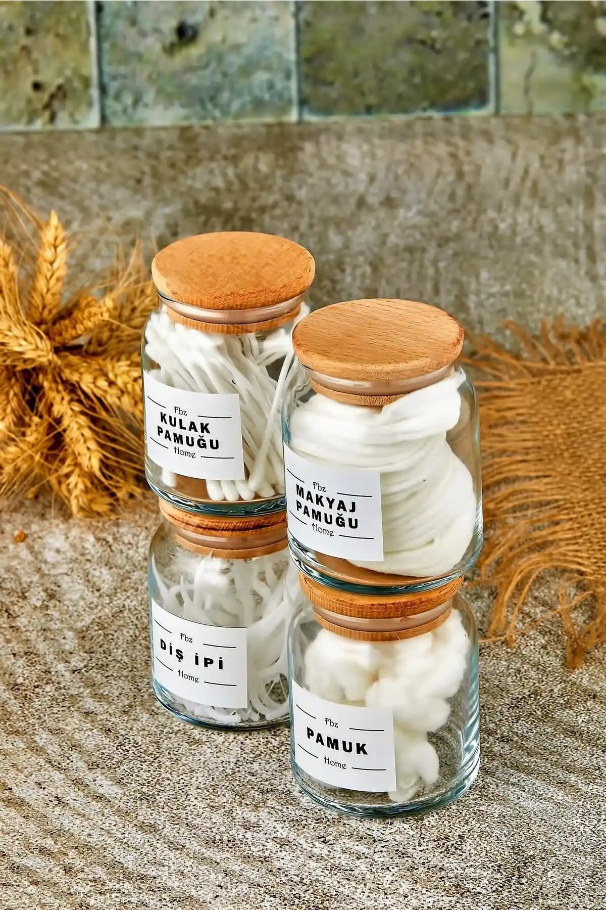 FBZhome 4'lü Ahşap Kapaklı Cam Organizer ile Banyo ve Makyaj Malzemelerinizi Düzenleyin