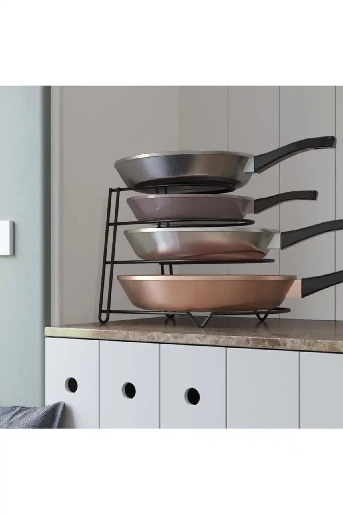 Genel Markalar 4 Katlı Metal Tava Rafı ile Mutfakta Düzeni Sağlayan Pratik Çözüm