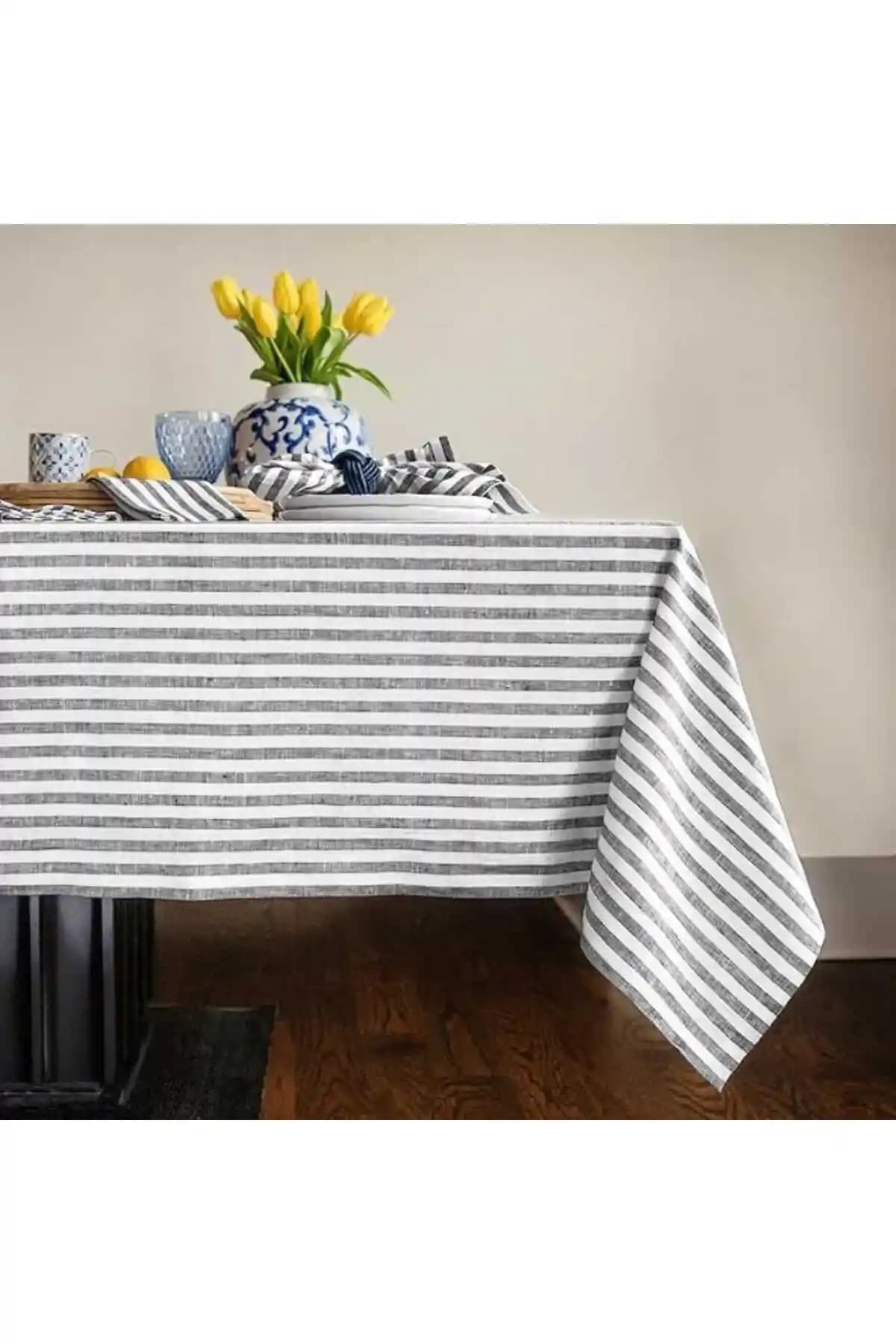 Home Art Atelier El Yapımı Gri Keten Masa Örtüsü Modern ve Dayanıklı Tasarım