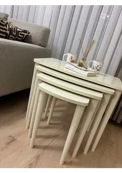 Home Başaran Mobilya 4'lü MDF Krem Renkli Zigon Sehpa Seti Modern ve Dayanıklı Tasarım