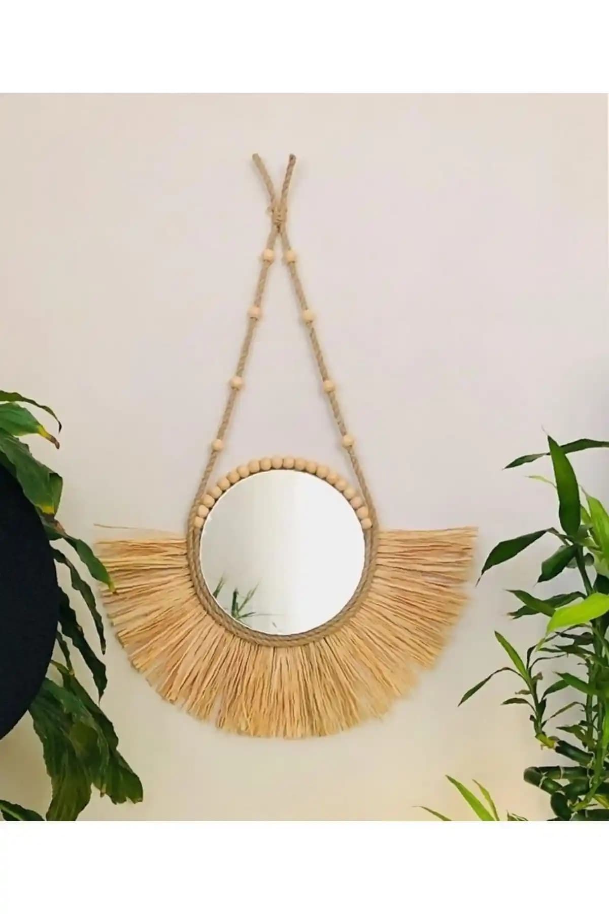 Kara.Shome Rafya Ayna Halatlı Duvar Aksesuarı: Doğal ve El İşçiliği ile Sıcak Dekorasyon