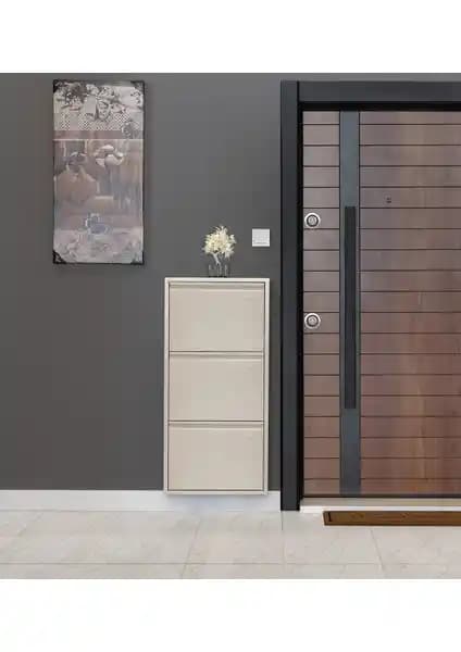 Kaser Krem 3'lü Metal Ayakkabılık: Dayanıklı ve Şık Ev Düzenleme Çözümü