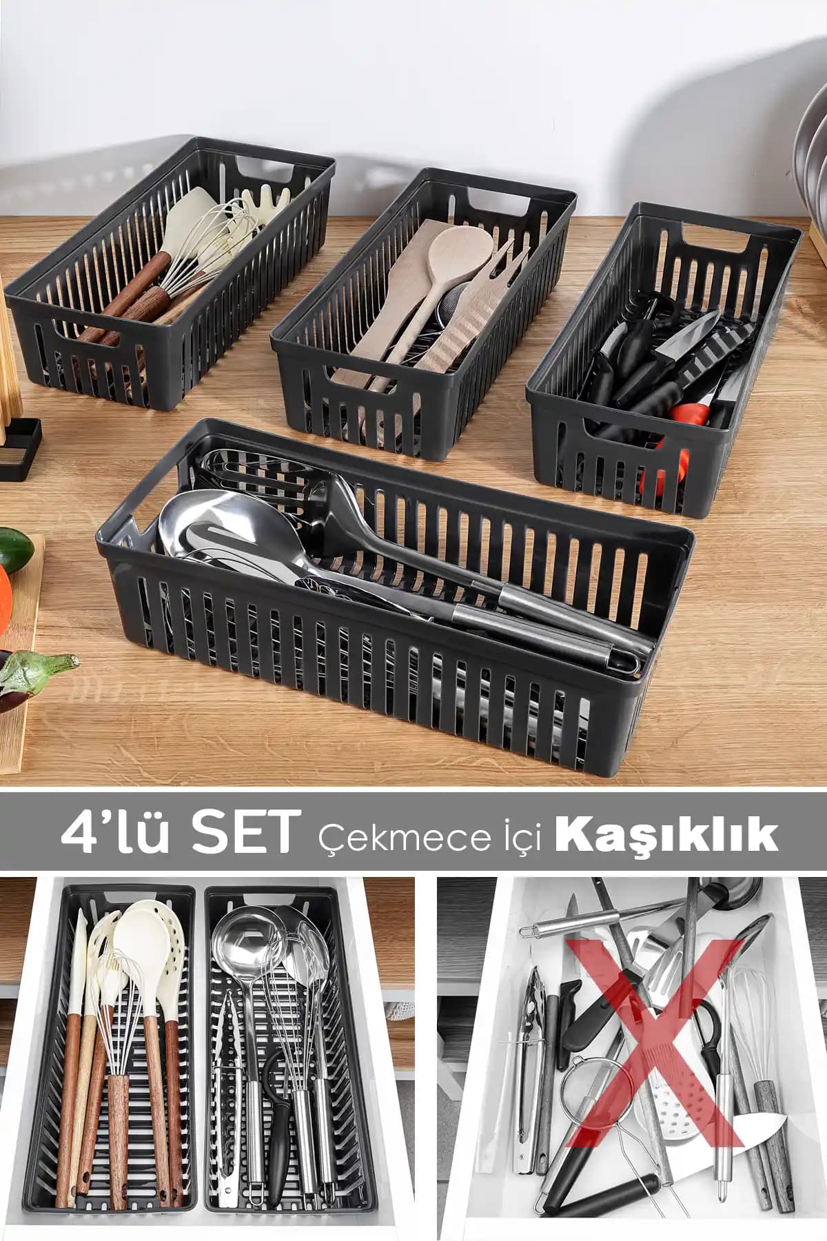 Meleni Home 4'lü Modüler Kaşıklık Seti ile Mutfak Düzeninizi Geliştirin