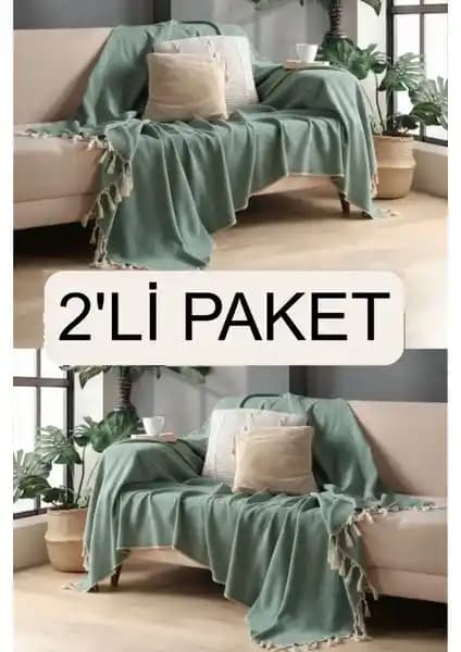 Miracolo Home Yeşil Sık Dokuma Pamuklu Dekoratif Koltuk Örtüsü Seti 170x230 cm