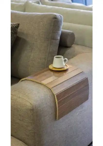 Mobitell 37X25 cm Ceviz Kaplamalı Modern Portatif Koltuk Sehpası ve Çok Amaçlı Kullanım