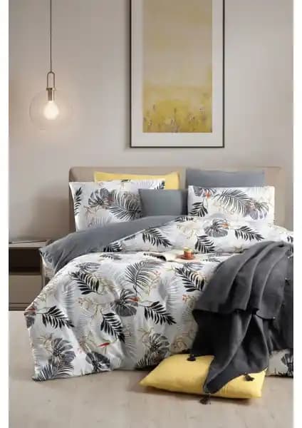 My Story Lastikli Çarşaflı Çift Kişilik Nevresim Takımı Monstera Gri Özellikleri ve Kullanım Avantajları