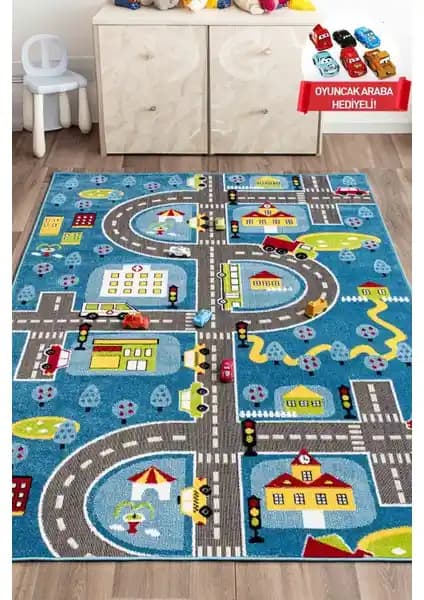 Odeon Halı 3 Boyutlu Trafik Arabaları Temalı Mavi Çocuk Oyun Halısı İncelemesi