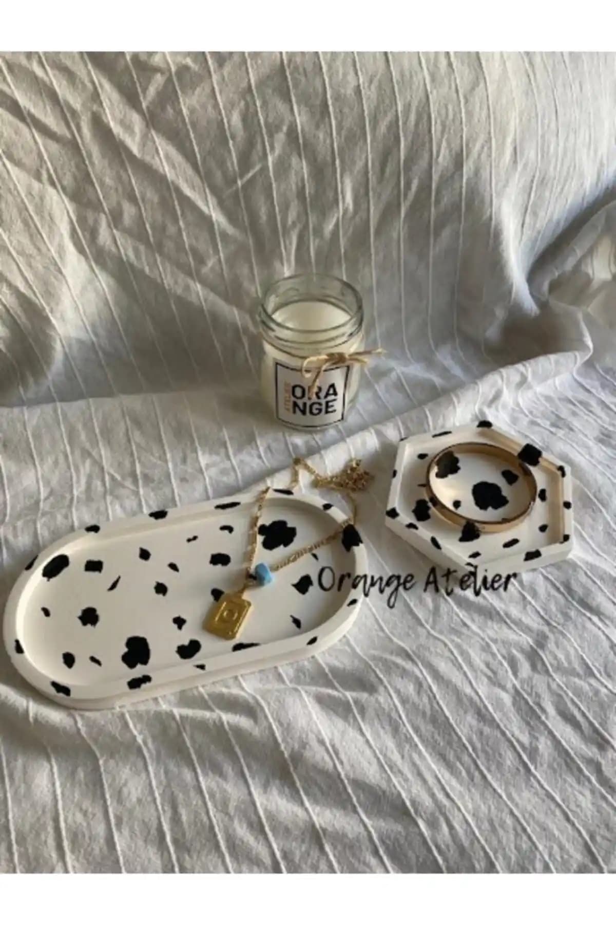 Orange Atelier Beton Biblo ve Altıgen Takı Tabağı Modern ve Şık Dekoratif Parça