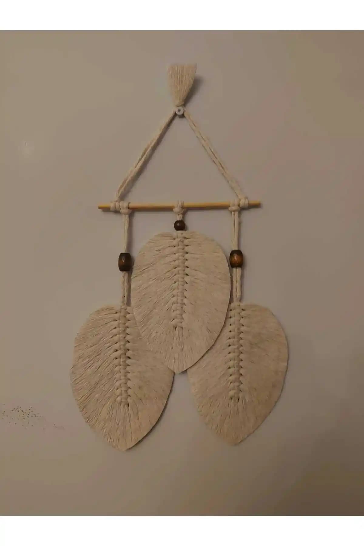 SB MAKROME Üç Yapraklı Dekoratif Makrome Duvar Süsü Doğal ve Şık Tasarımıyla Mekânlara Sıcaklık Katar