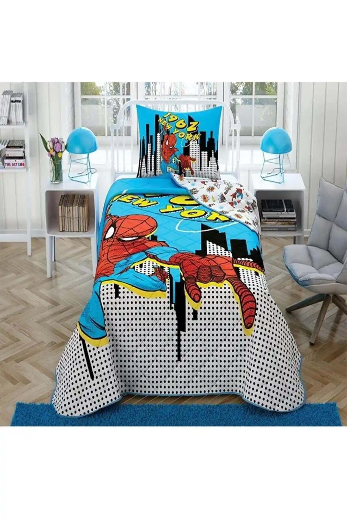 Taç Spider-Man Power Tek Kişilik Yatak Örtüsü Renkli ve Dayanıklı Pamuklu Tasarım