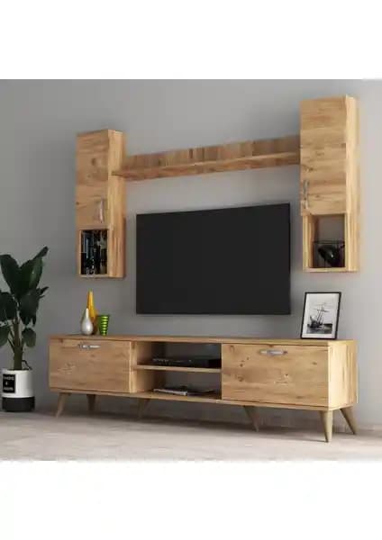 Tanmob Mega 180 Lik Kapaklı Raflı TV Ünitesi Çam Renkli Modern Tasarım ve Fonksiyonellik
