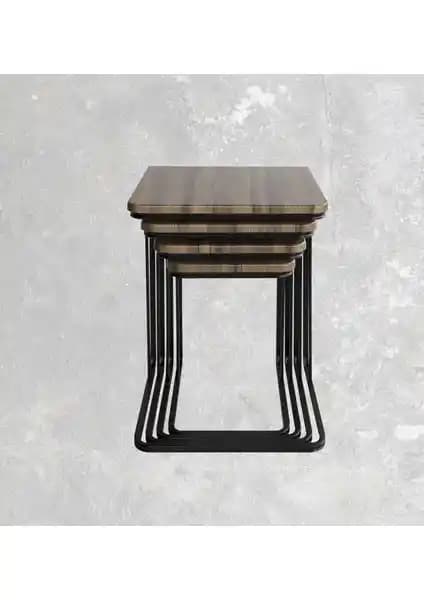 Veys Sehpa Ceviz Kaplama Modern Zigon Sehpa Seti Dört Parçalı Şık Tasarım