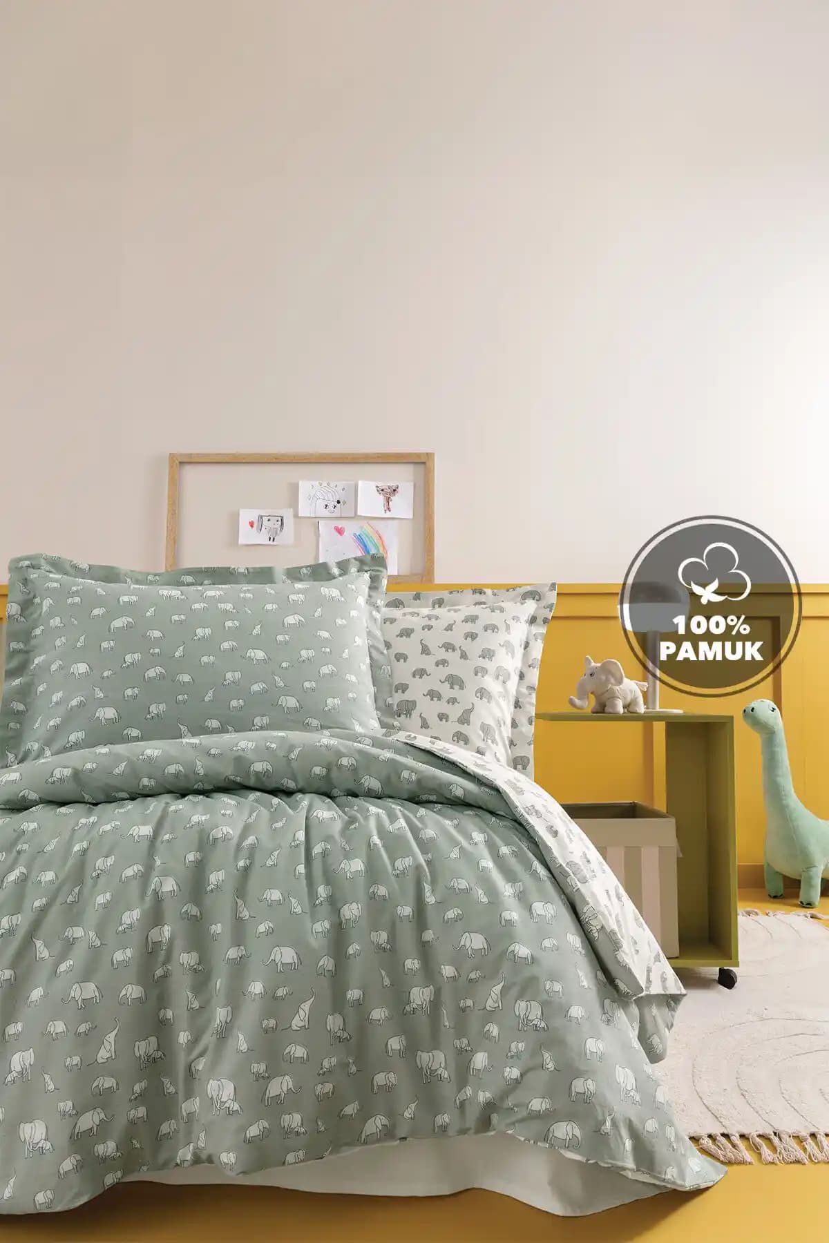 Yataş Mini Povey Çocuk Odası İçin %100 Pamuklu Çift Taraflı Nevresim Takımı Adaçayı Renkli