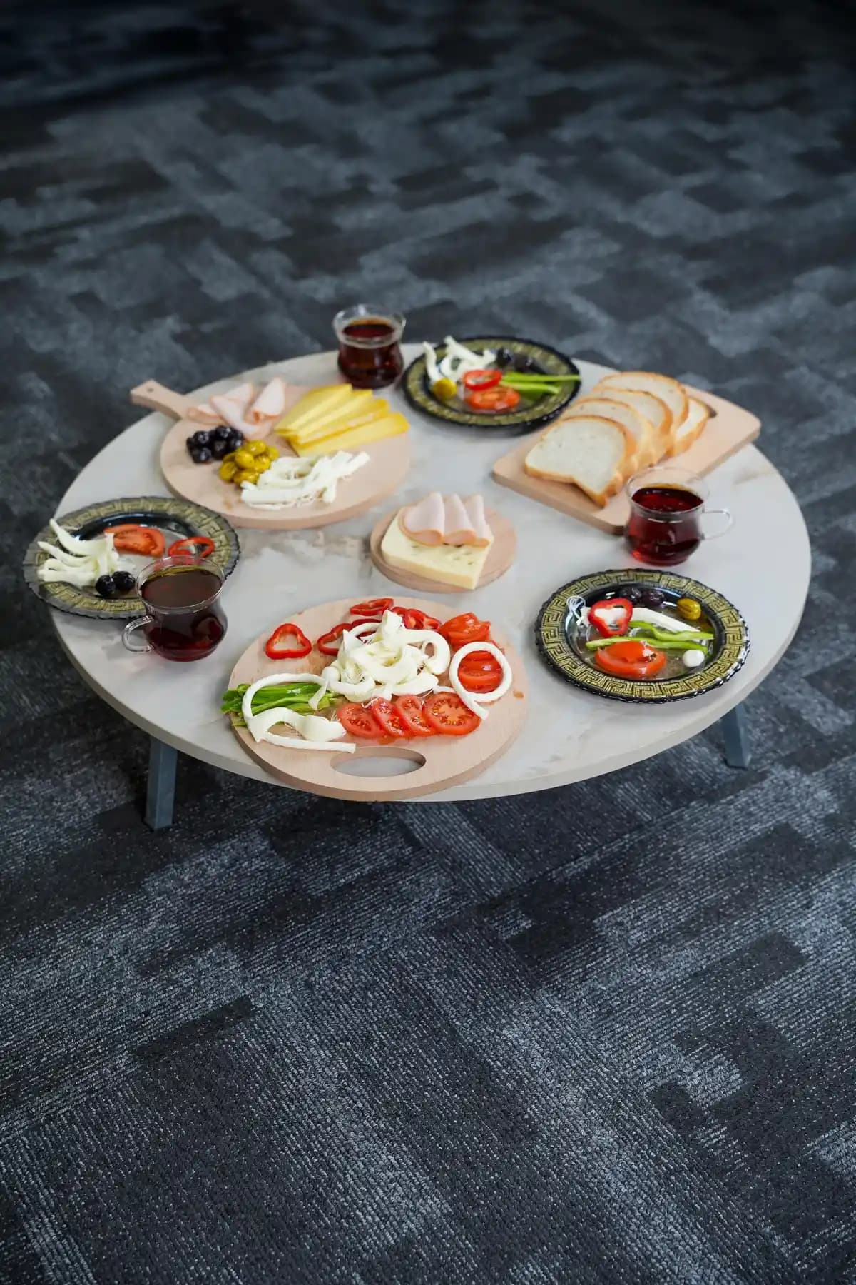 Zevahir Mobilya Royal Mermer Desenli Metal Katlanır Yuvarlak Yer Sehpası