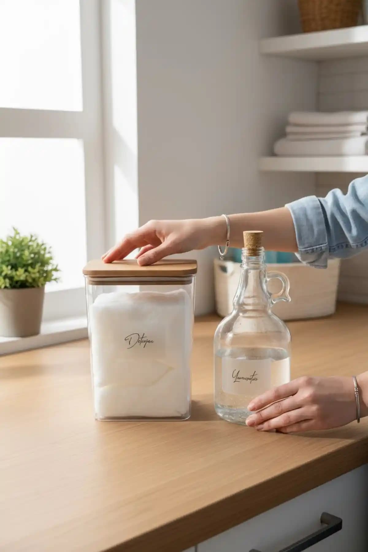 Zezezesing Ahşap Kapaklı Deterjan Kavanozu ve Yuşuatıcı Şişesi ile Pratik ve Estetik Temizlik Çözümleri