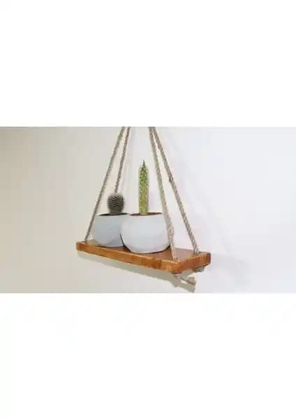 Anra Jüt Halatlı Ahşap Duvar Rafı Teak Malzemesiyle Modern ve Doğal Dekorasyon İçin Uygun