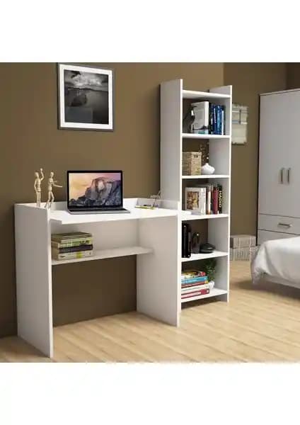 Bimossa Kösem Beyaz Çalışma Masası ve Kitaplık Seti: Şık ve Dayanıklı Ofis Mobilyası