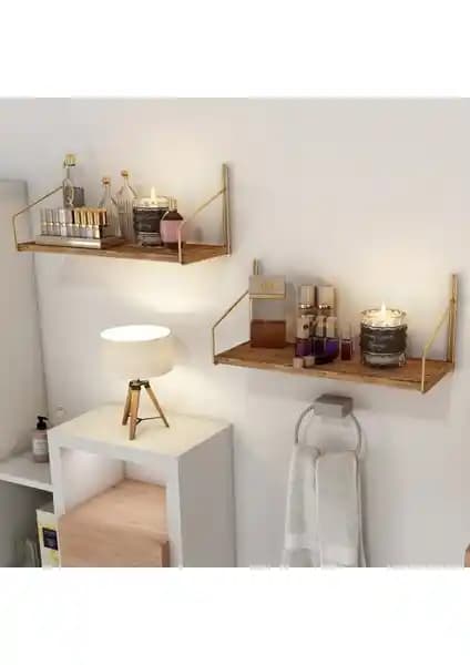 Bino Duvar Rafı Kitaplık Seti Modern ve Dayanıklı Dekoratif Çözüm 2'li Altın Renk