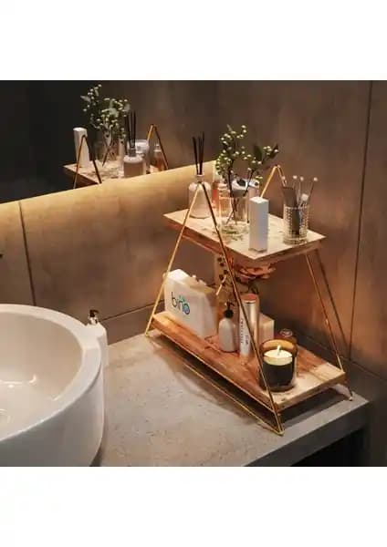 Bino Üçgen Masif Paslanmaz Altın Renk Duvar Rafı Modern ve Şık Tasarım Özellikleri
