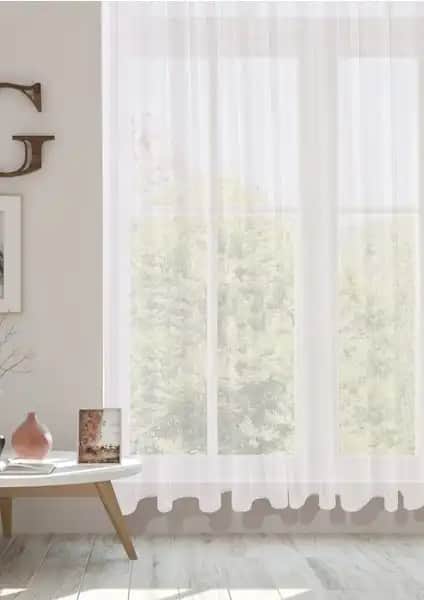 Cotton Studio Taç Karyağdı Desenli Seyrek Pileli Tül Modern ve Şık Dekorasyon Perdesi