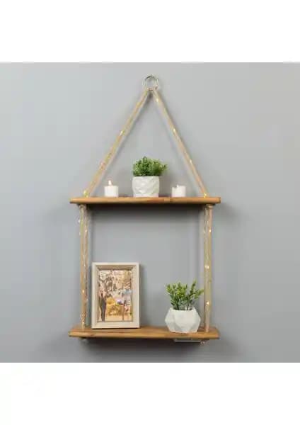 DecoLife Raf: Doğal Ahşap ve LED Işıklarla Modern Rustik Duvar Dekoru