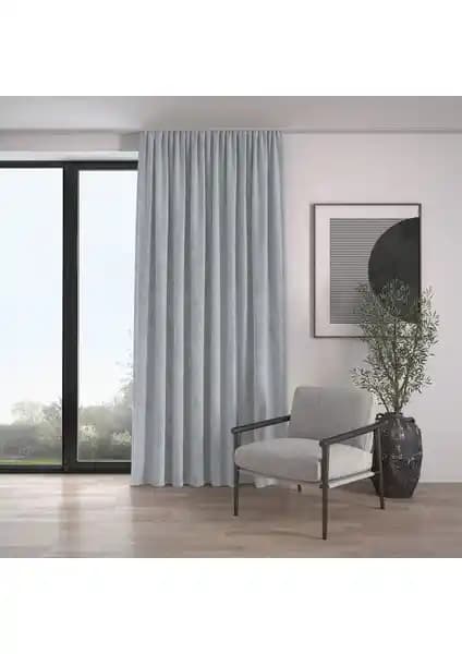 Demor Home Kadife Dokulu Ekstrafor Büzgülü Gümış Grisi Yüksek Kalite Fon Perde