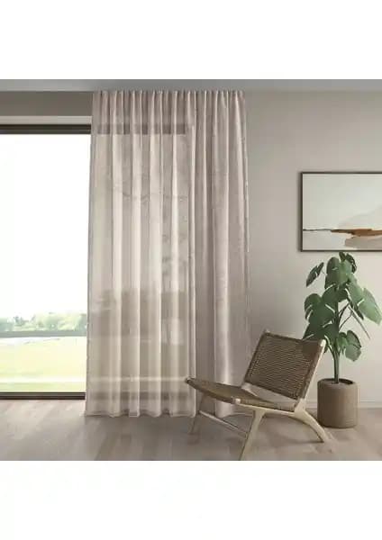 Demor Home Keten Görünümlü Ekstrafor Büzgülü Tül Perde Yüksek Kalite ve Modern Tasarım