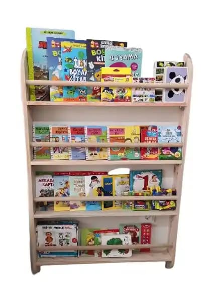 Doğal Çam Ahşap Montessori Kitaplık Geniş Model Çocuk Odası Depolama Çözümü