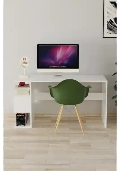 EVDEMO Leo Kitaplıklı Çalışma Masası Beyaz Modern ve Dayanıklı Tasarım