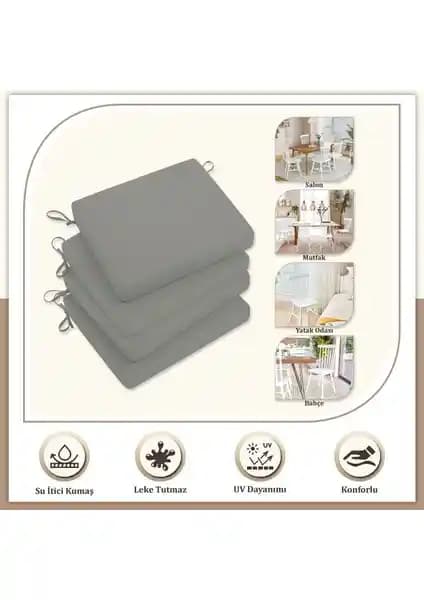 Evim Canvas 4'lü Sıvı Geçirmez Leke Tutmaz Fermuarlı Sandalye Minderleri