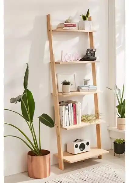 Garden Wood Doğal Ahşap Merdiven Kitaplık: Şık ve İşlevsel Dekorasyon Unsuru