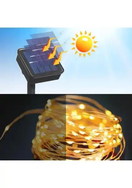 Horasan Ticaret Güneş Enerjili 20 Metre 8 Mod LED Işık Şeridi Dış Mekan Dekorasyonu İçin