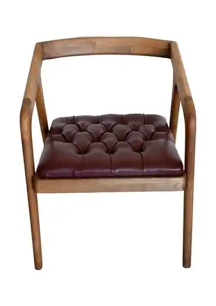 Kums Shop Ahşap Kayın Ayaklı Bordo Deri Kumaş Döşemeli Oturma Sandalyesi