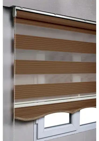 Modern Koyu Kahve Pileli Zebra Stor Perde - Dayanıklı ve Estetik Tasarım